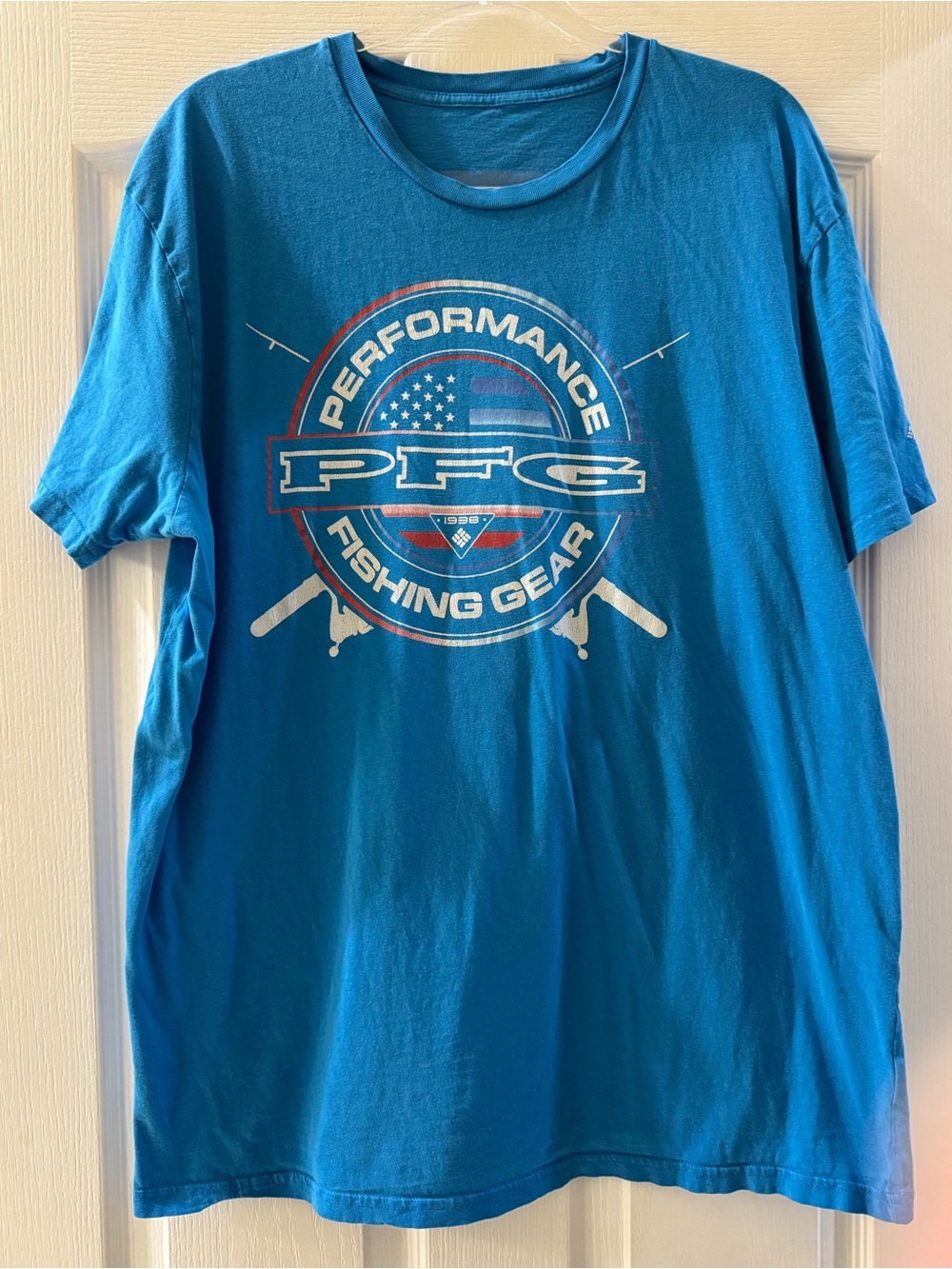 Columbia Blue PFG Fishing T Shirt Mens XXL Short Sleeve Fishing Rod Logo